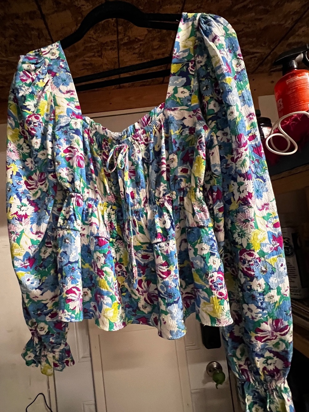 SO Blue Multi Floral Smocked Peasant Blouse